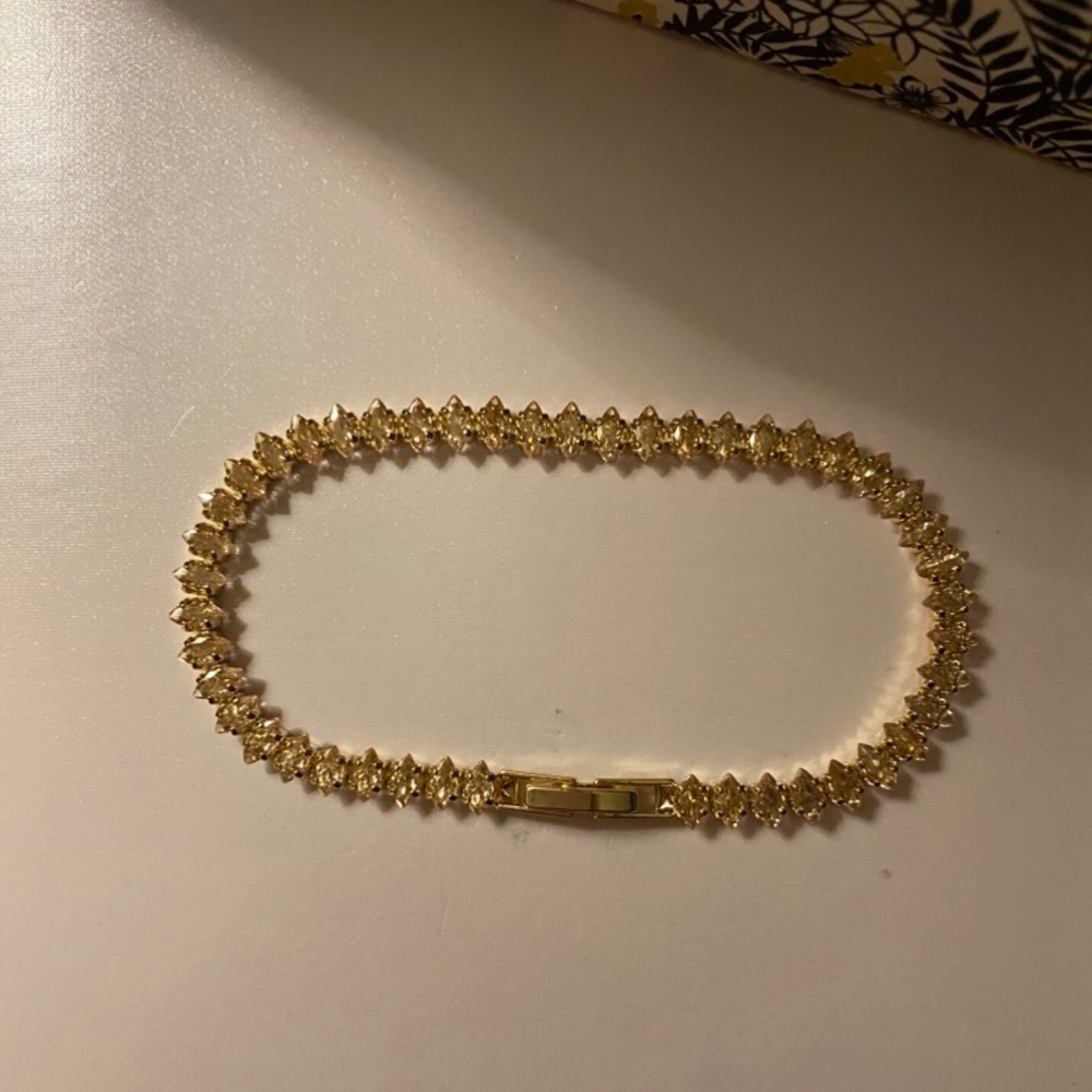 7CT Marquise Cut Champagne Lab Created Diamond Tennis Bracelet 14K GP